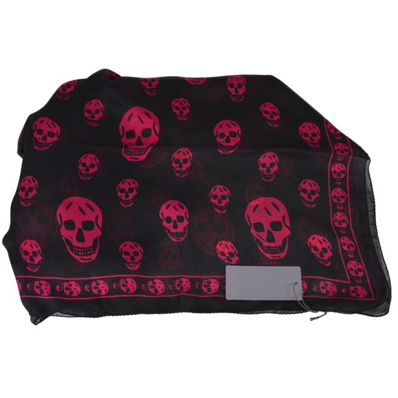 New Alexander McQueen $365 110640 Purple Black SKULL Silk Chiffon Scarf - Picture 7 of 10